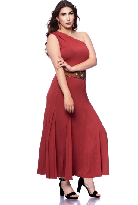 Preview: Zweiteilige Kombination (LU Top oder SURAJA Maxi Bahnenrock) aus Bambus-Viskose (Ziegelrot)