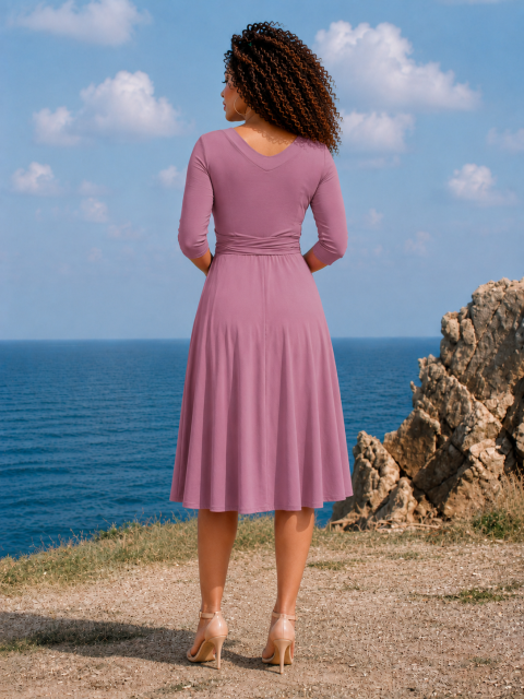 Preview: AVA wendbares Wickelkleid 3/4 Arm mit schwingendem Rock (mauve)