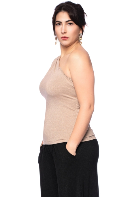 LU top with asymmetric shoulders (beige with glitter yarn)