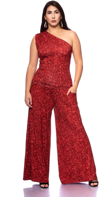 JOY Palazzo Hose mit glattem Bauchband (Rot Gold Glitter)