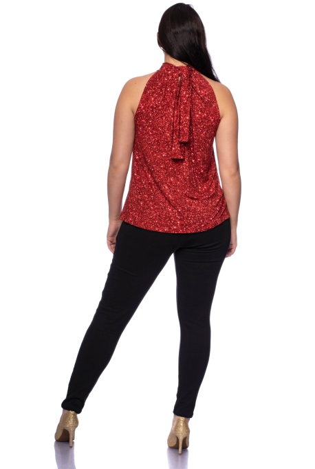 COSMA Neckholder Blusentop mit Schluppe aus Bambus-Viskose (Rot Gold Glitter)