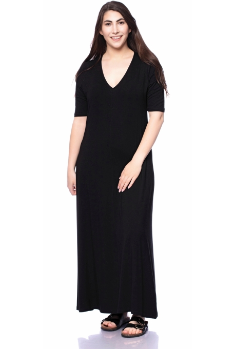 IRA Maxikleid kurzarm aus weicher Bambus-Viskose (schwarz)