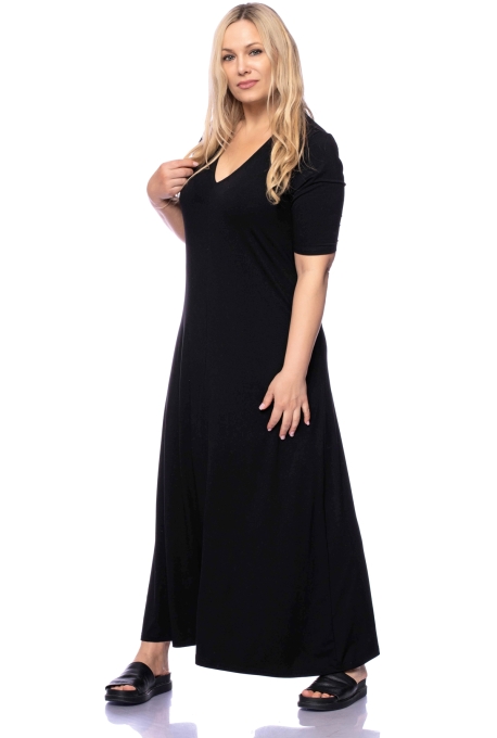 IRA Maxikleid kurzarm aus weicher Bambus-Viskose (schwarz)