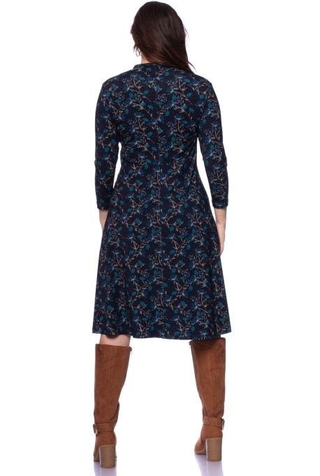 EDDA knielanges Kleid mit Wickel-Ausschnitt (dunkle Gartennacht)