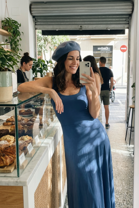 Preview: AMELIA zeitloses Wendekleid mit Taillenschnürung in Maxi Länge (jeans) oder nach Farbwunsch