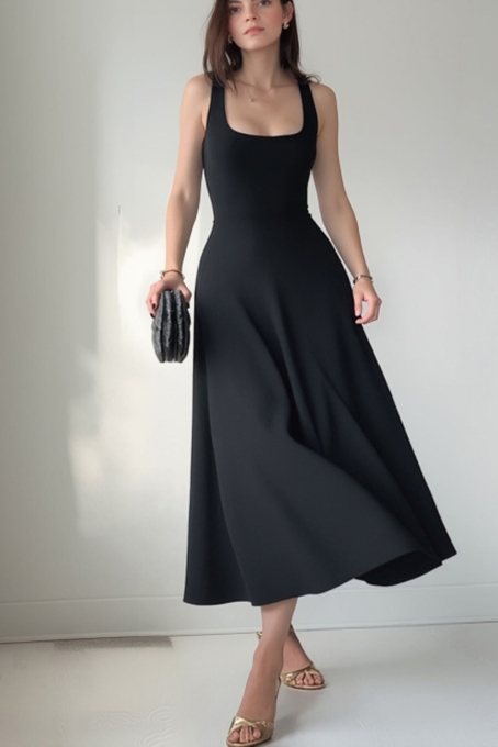 AMELIA timeless reversible dress with waist lacing in maxi length (black) or in your desired color