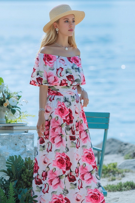 Eliana Maxi Dress with Off-the-Shoulder Neckline (Baronne Rose)