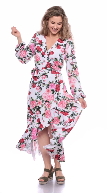 EWELIN Wickelkleid mit Volant (Rosengarten)