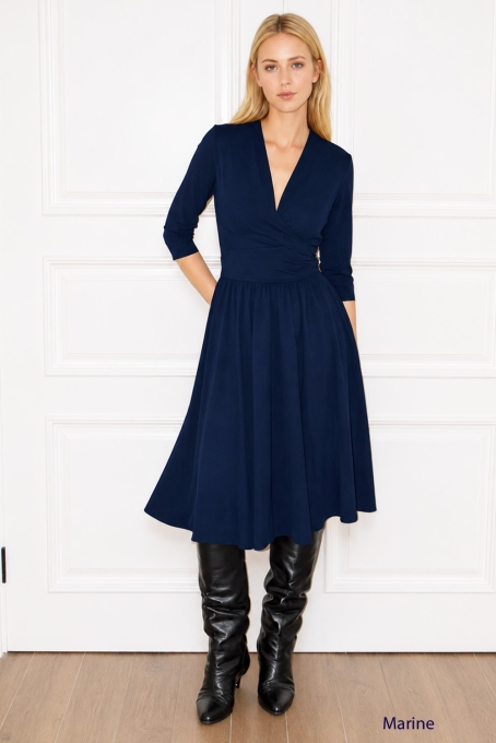 Preview: MAGDALENA Midi Kleid 3/4 Arm mit Taschen aus TENCEL® Modal Jersey (neue Farben)