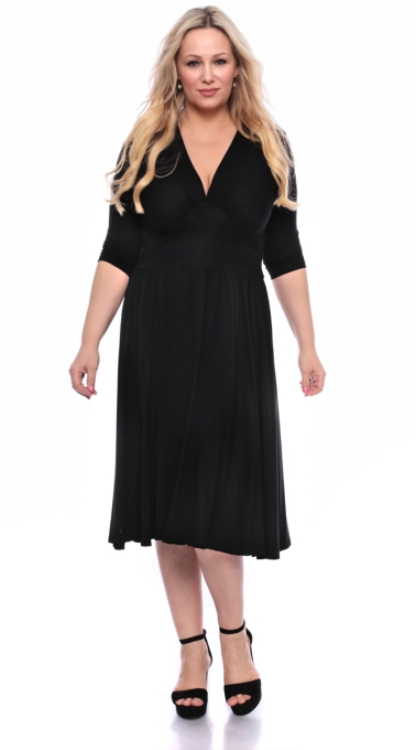 MAGDALENA Midi Kleid 3/4 Arm mit Taschen aus TENCEL® Modal Jersey (schwarz) oder nach Farbwunsch