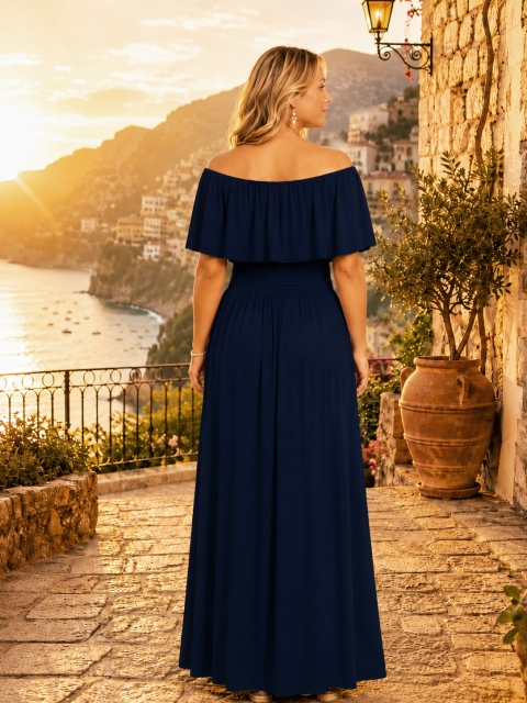 Maxikleid Eliana mit schulterfreiem Ausschnitt (Uni Blautöne)