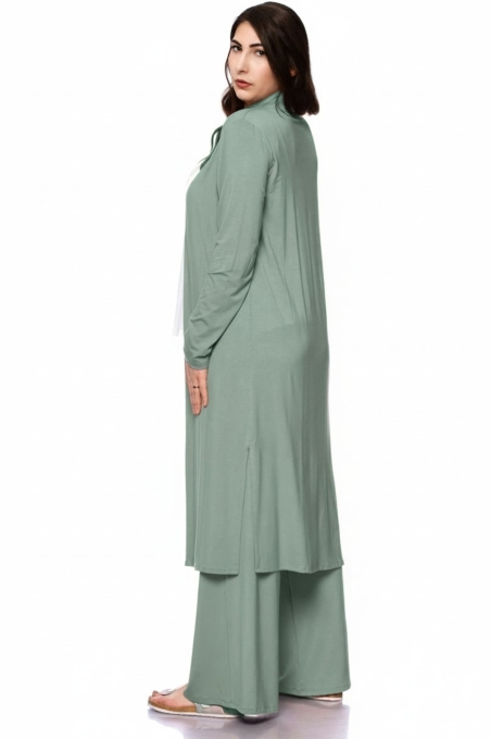 Preview: KAYLA langer Jersey-Cardigan (antikgrün)