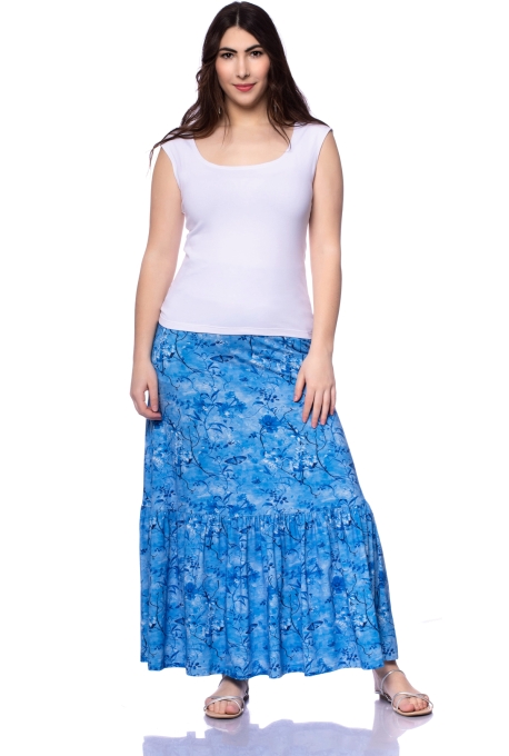 ANISHA Maxirock mit Rüschensaum aus Bambus-Viskose (Schmetterlinge auf Blau)