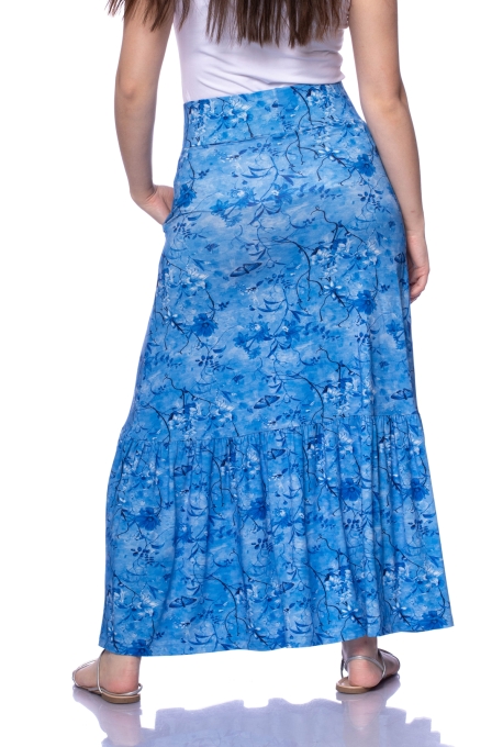 ANISHA Maxirock mit Rüschensaum aus Bambus-Viskose (Schmetterlinge auf Blau)