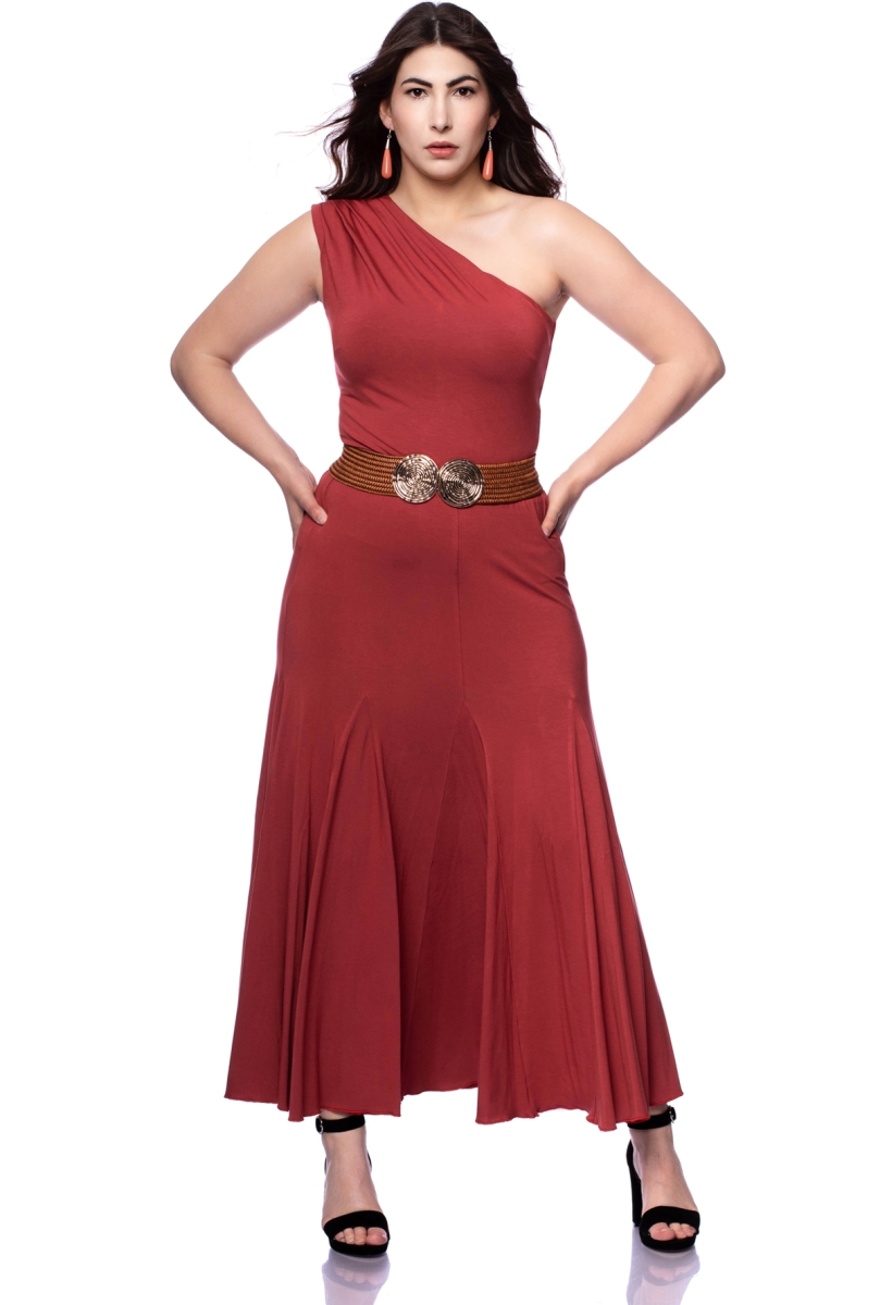 Zweiteilige Kombination (LU Top oder SURAJA Maxi Bahnenrock) aus Bambus-Viskose (Ziegelrot)