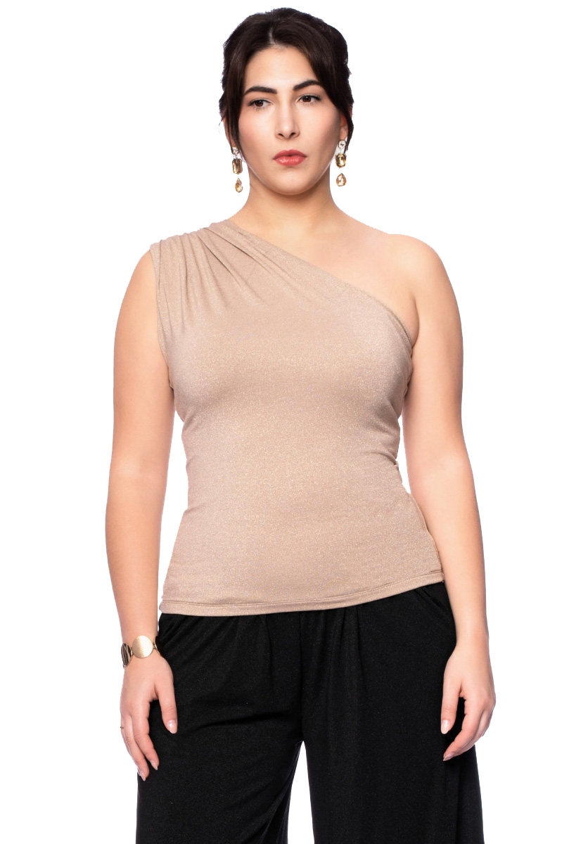 LU top with asymmetric shoulders (beige with glitter yarn)