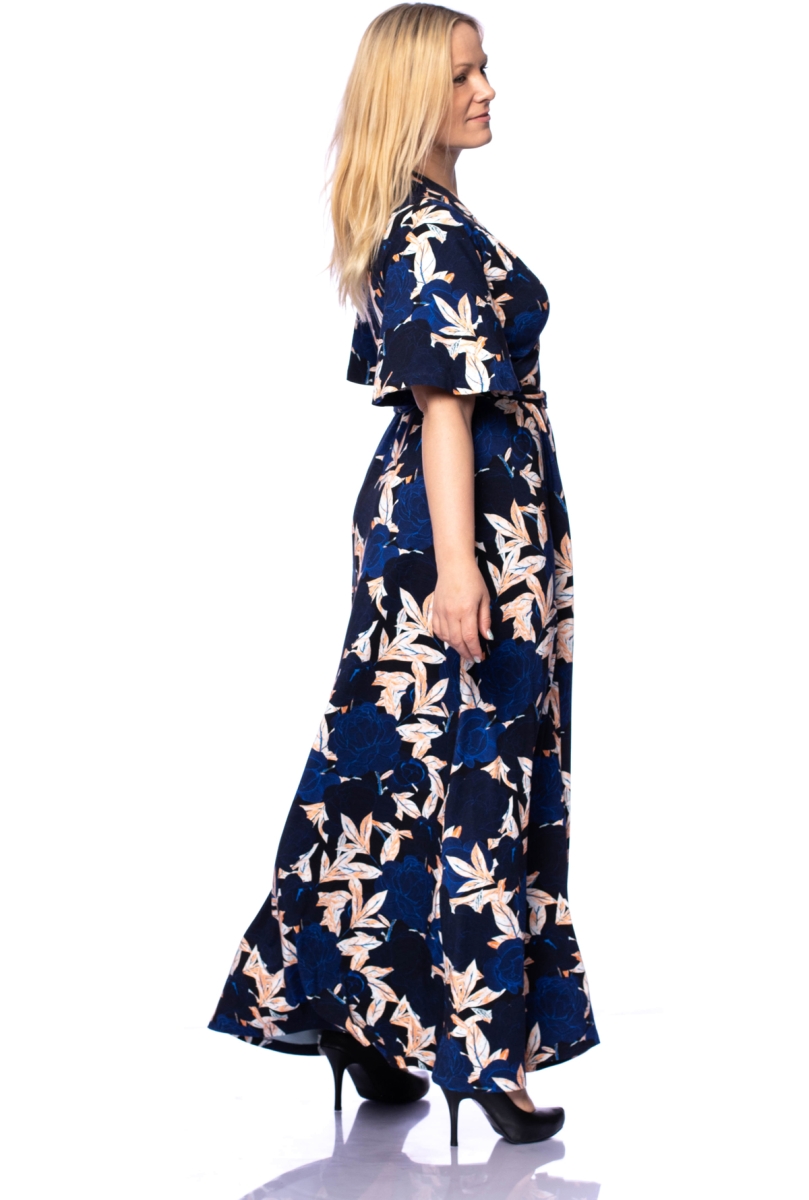 MAREN Maxi Wickelkleid mit Schmetterlingsärmel (Aquarell-Pfingstrosen elegant)
