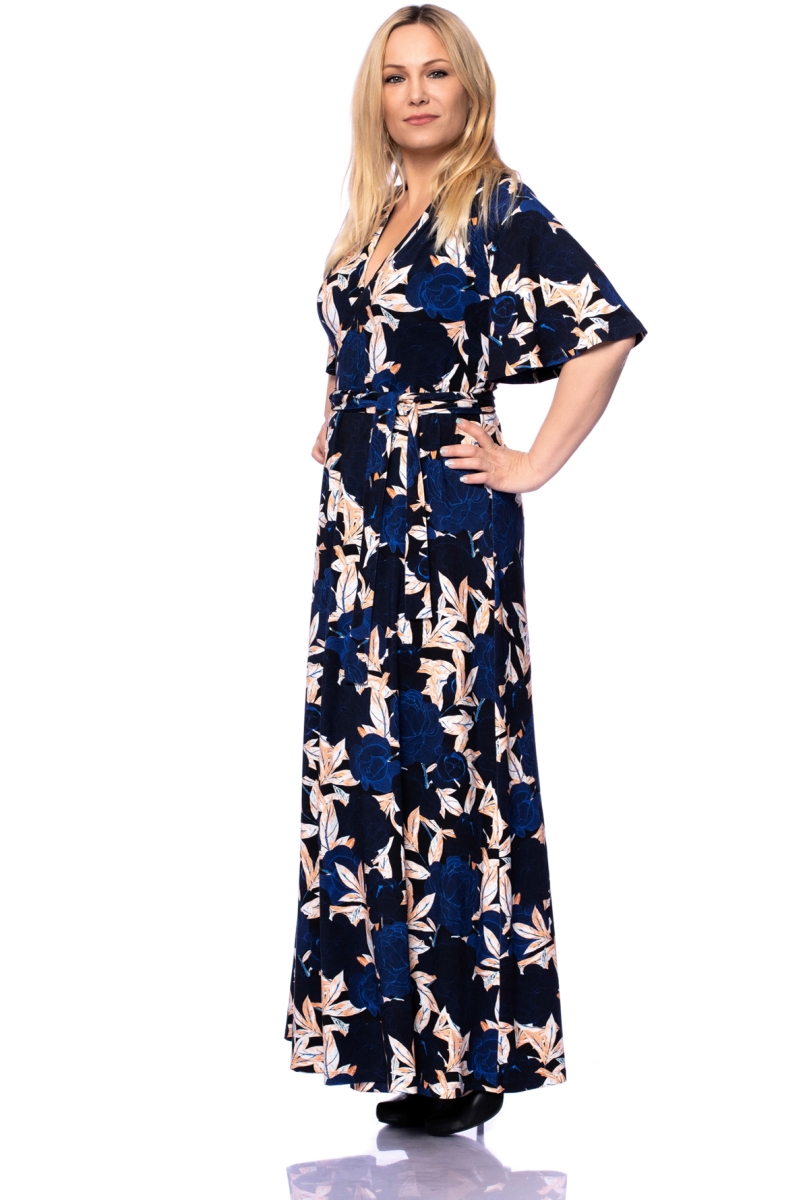 MAREN Maxi Wickelkleid mit Schmetterlingsärmel (Aquarell-Pfingstrosen elegant)