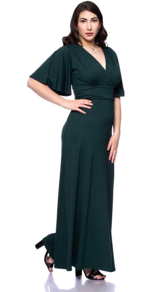 NOELIA Maxikleid in Wickeloptik mit Schmetterlingsärmel (flaschengrün)