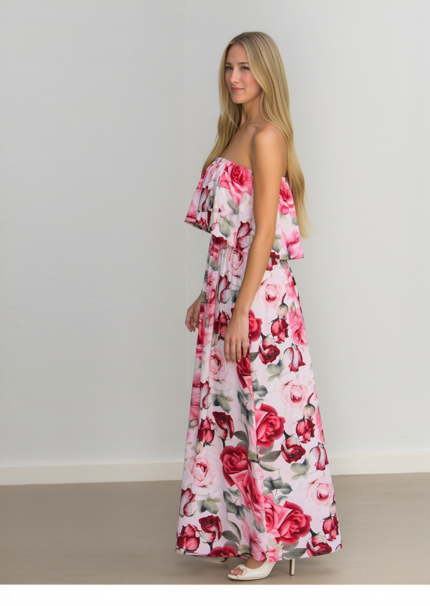 Eliana Maxikleid mit Carmen-Ausschnitt (Baronne Rose)