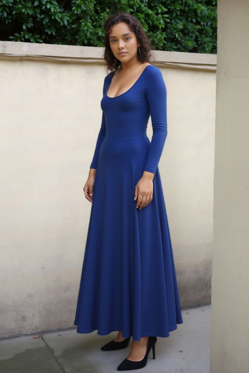 AMELIA zeitloses Maxi-Wendekleid mit Taillenschnürung 3/4 Arm (kobaltblau) oder nach Farbwunsch