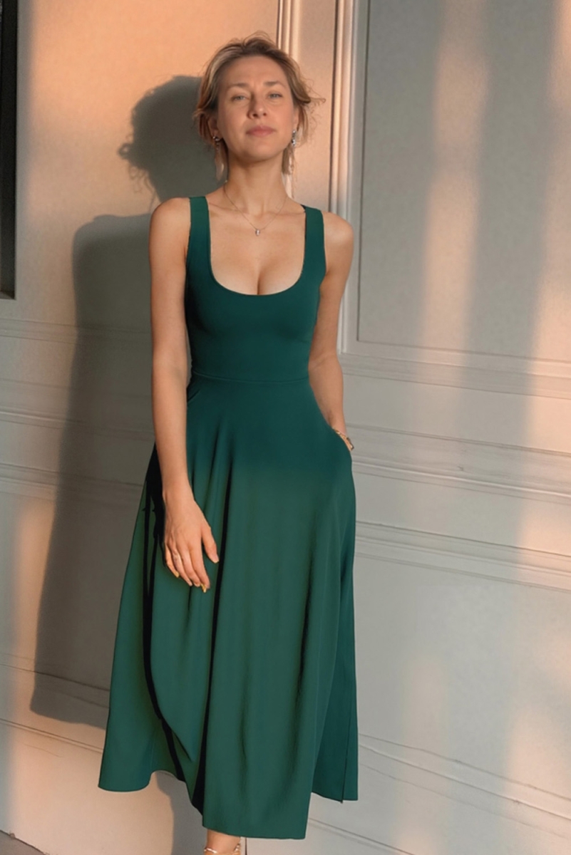 AMELIA zeitloses Wendekleid mit Taillenschnürung in Maxi Länge (flaschengrün) oder nach Farbwunsch