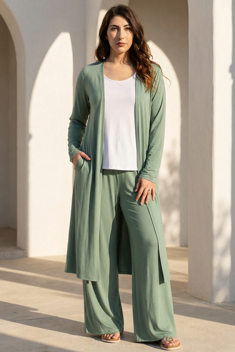 KAYLA long jersey cardigan (antique green)