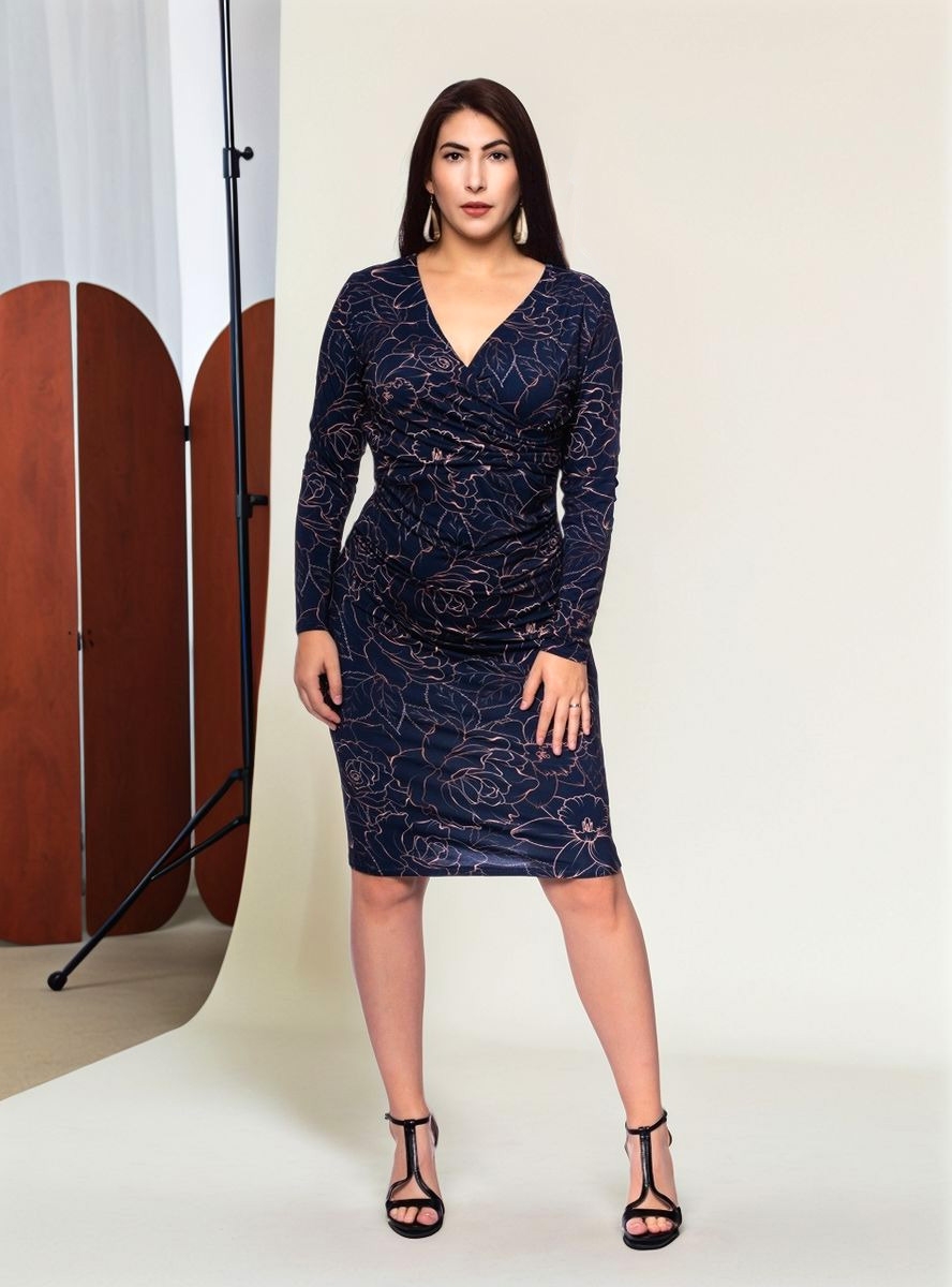 LUCIANA feminines Kleid im Wickel-Look (Golden Lotus)