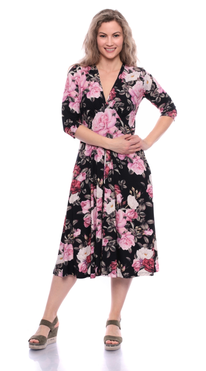 MAGDALENA Midi Kleid 3/4 Arm mit Taschen (Dark Romance)