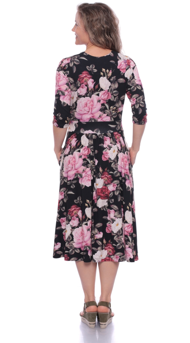 MAGDALENA Midi Kleid 3/4 Arm mit Taschen (Dark Romance)