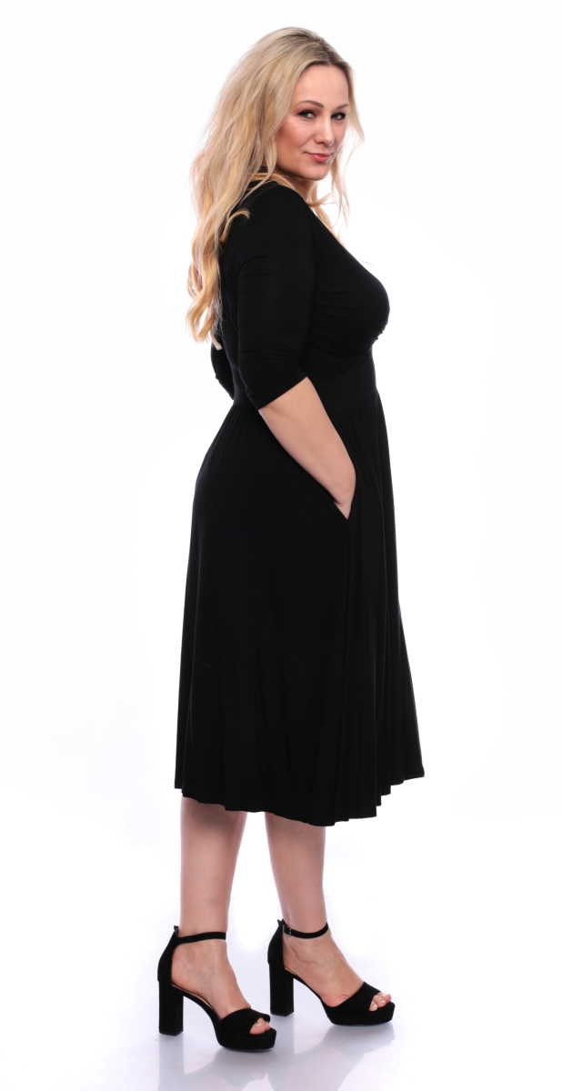 MAGDALENA Midi Kleid 3/4 Arm mit Taschen aus TENCEL® Modal Jersey (schwarz) oder nach Farbwunsch
