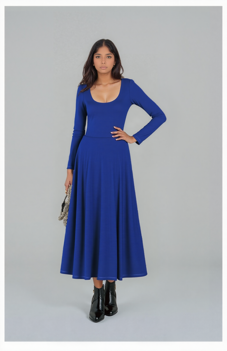 AMELIA zeitloses Maxi-Wendekleid mit Taillenschnürung 3/4 Arm (kobaltblau) oder nach Farbwunsch