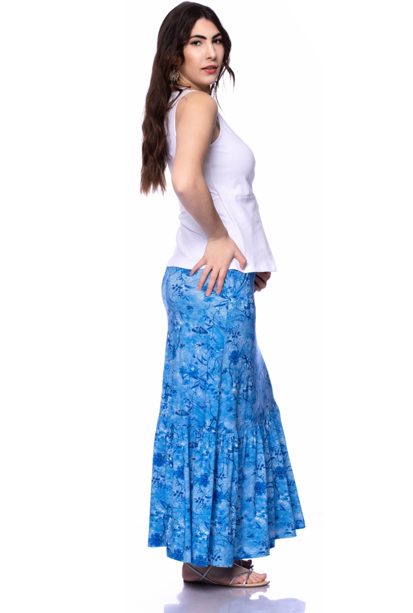 ANISHA Maxirock mit Rüschensaum aus Bambus-Viskose (Schmetterlinge auf Blau)