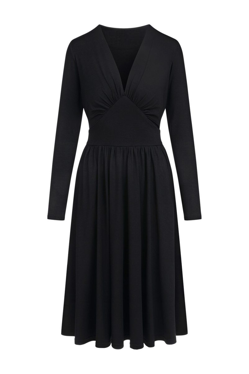 MAGDALENA Midi Kleid 3/4 Arm mit Taschen aus TENCEL® Modal Jersey (schwarz) oder nach Farbwunsch