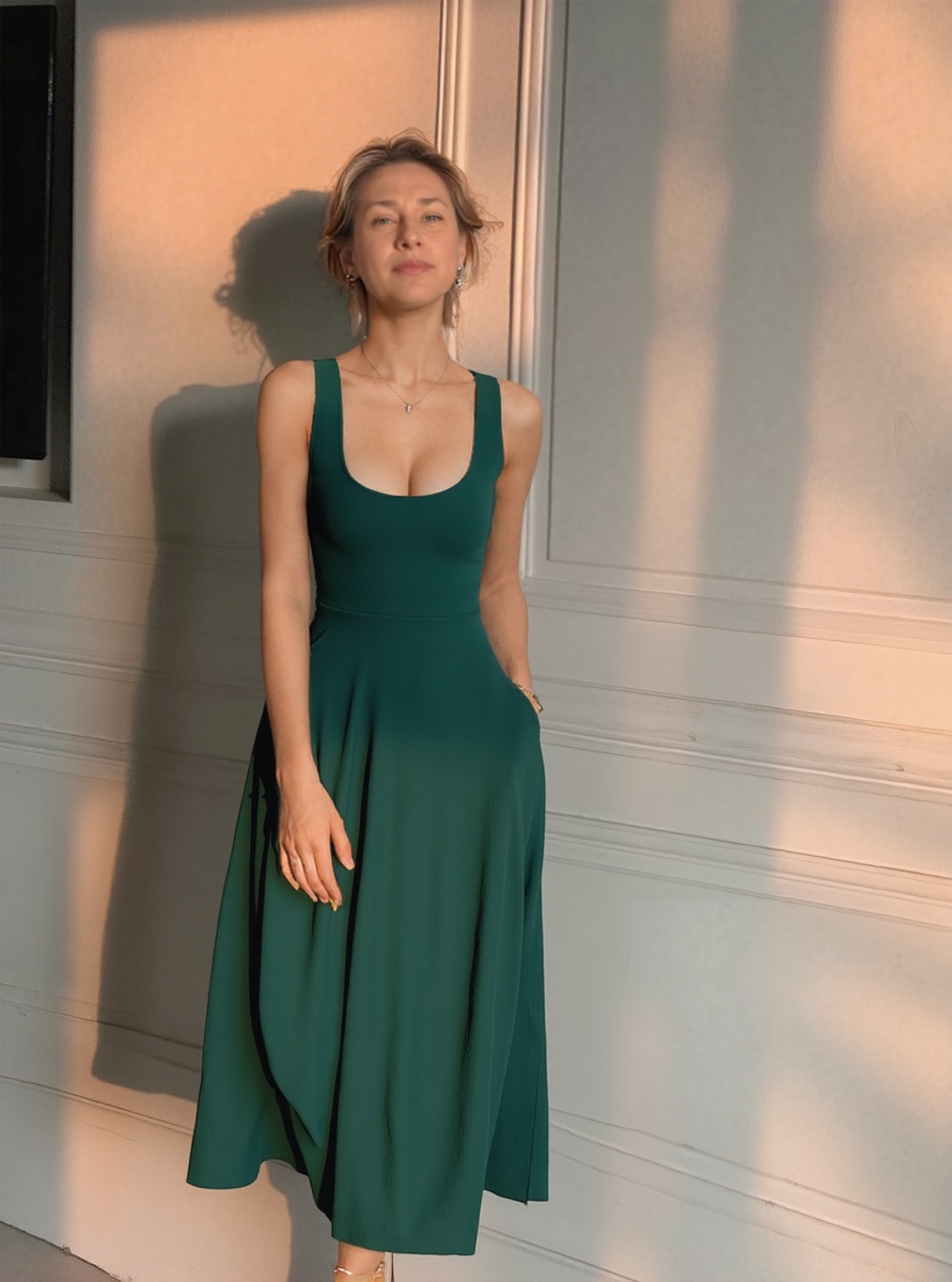 AMELIA zeitloses Wendekleid mit Taillenschnürung in Maxi Länge (flaschengrün) oder nach Farbwunsch