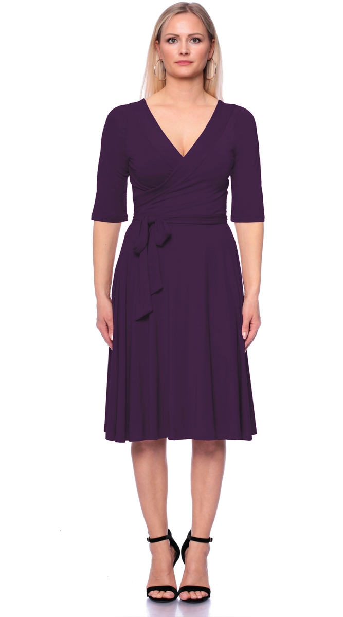 AVA wendbares Wickelkleid 3/4 Arm mit schwingendem Rock (aubergine)